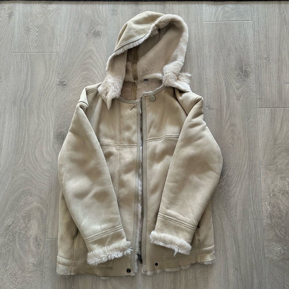 Isabel Marant 100% Lambskin Leather Real Fur Cream White Jacket w Hood size 40